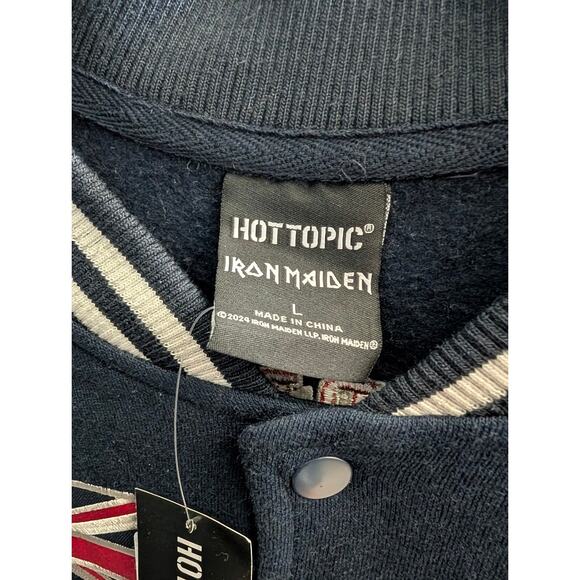 Hot Topic Varsity Jacket Mens L Navy Iron Maiden The Number of The Beast Snap - Picture 3 of 3